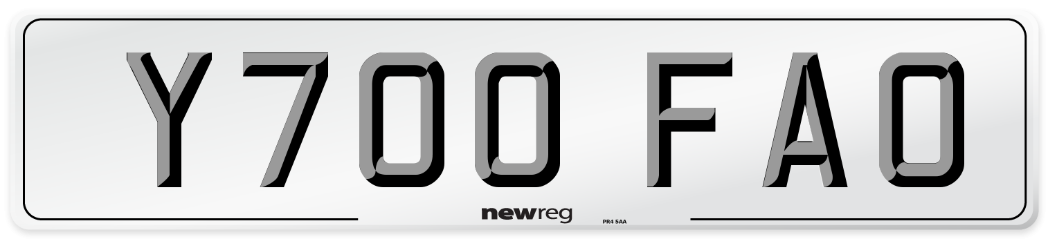Y700 FAO Number Plate from New Reg